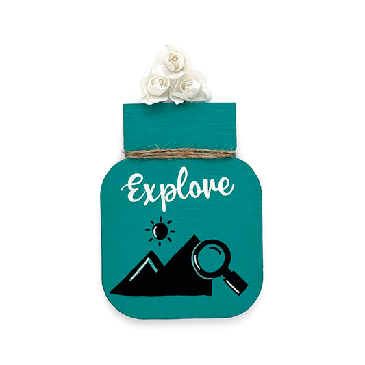 Explore Hand-Painted Wooden Mason Jar Fridge Magnet - Teal