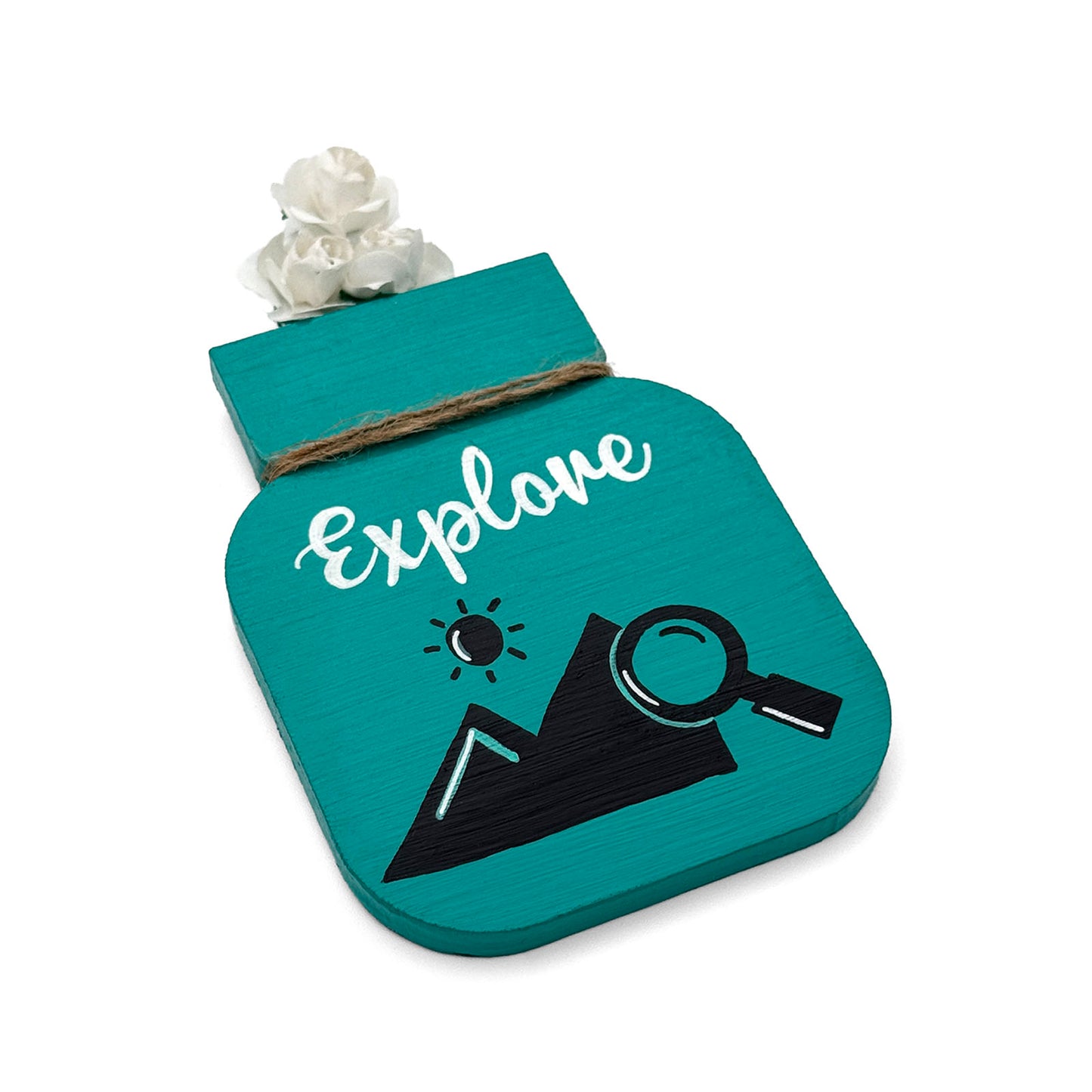 Explore Hand-Painted Wooden Mason Jar Fridge Magnet - Teal