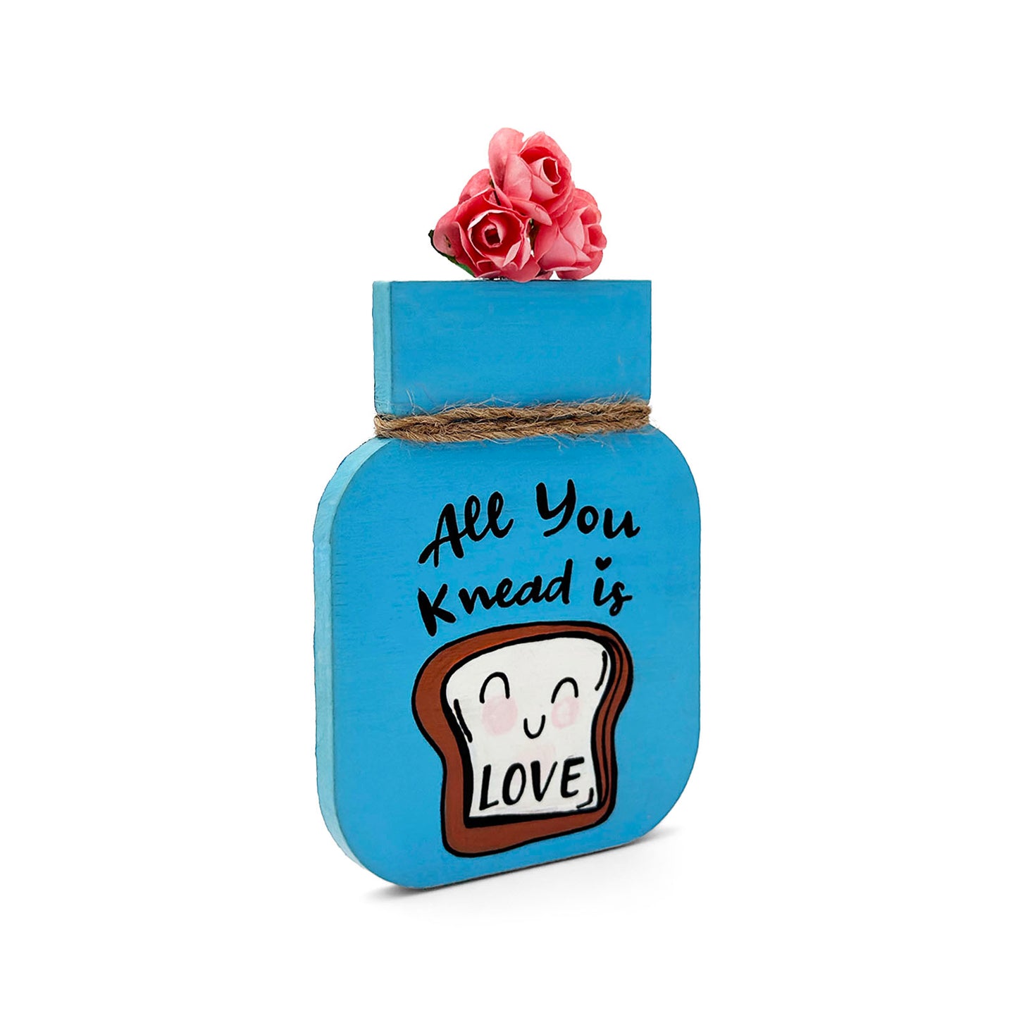 All You Knead Is Love Hand-Painted Wooden Mason Jar Fridge Magnet - Light Blue