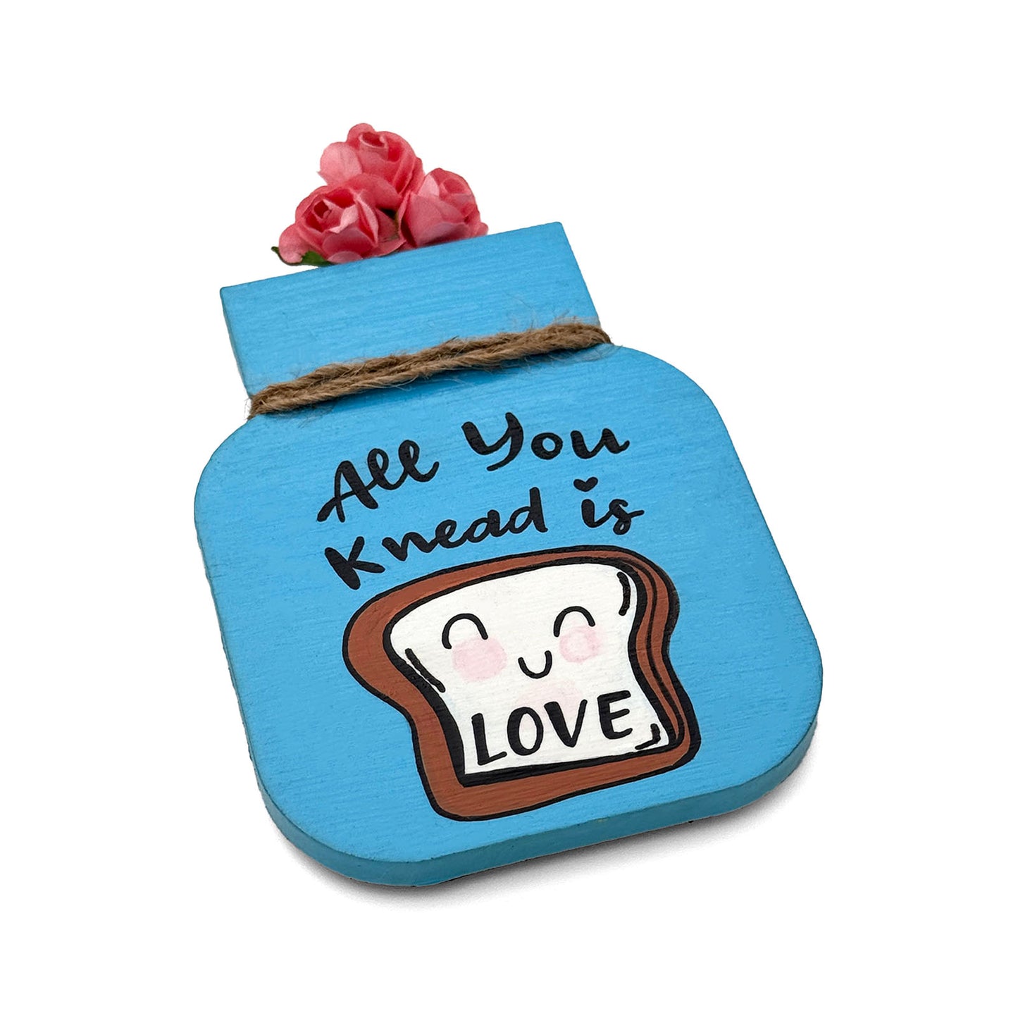 All You Knead Is Love Hand-Painted Wooden Mason Jar Fridge Magnet - Light Blue