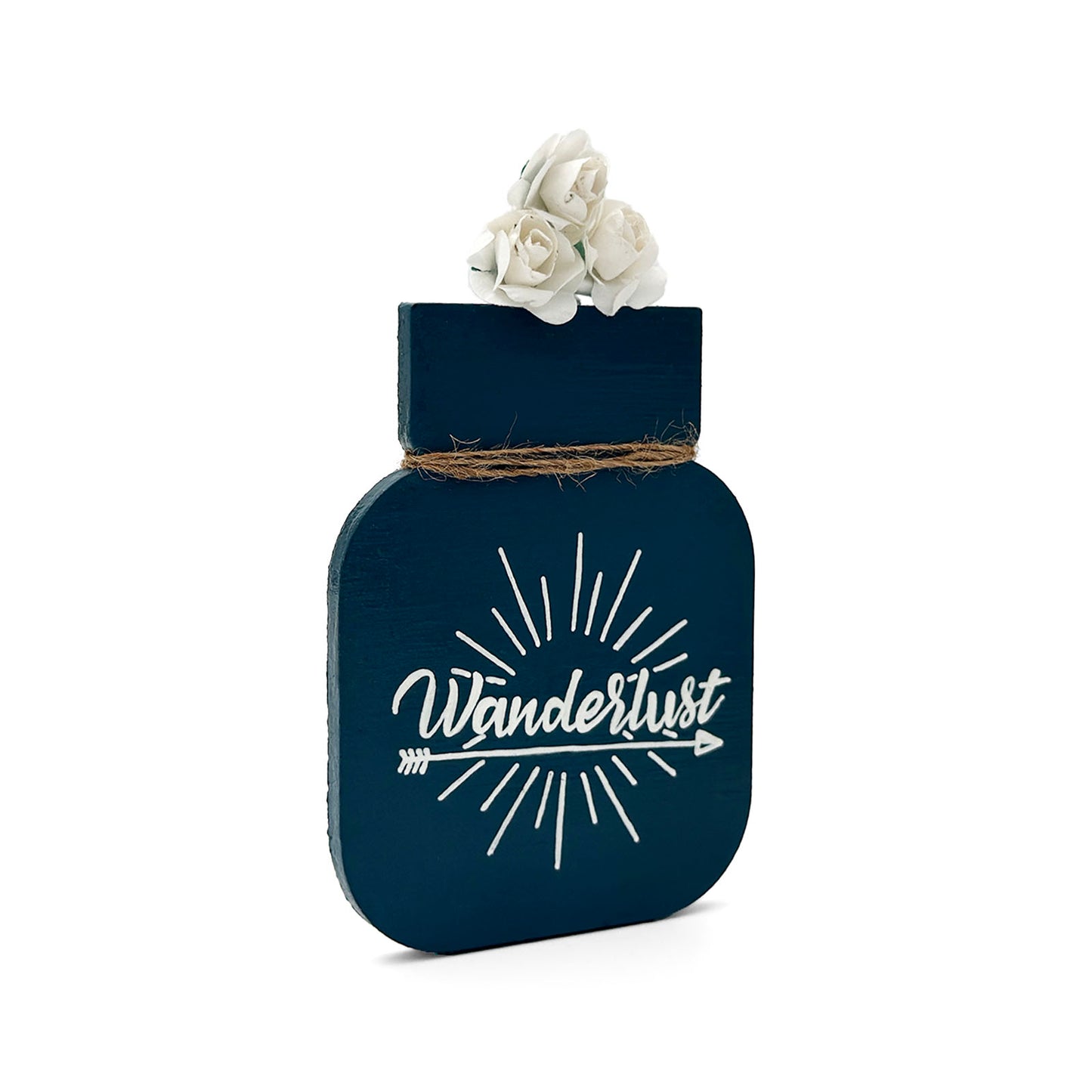 Wanderlust Hand-Painted Wooden Mason Jar Fridge Magnet - Dark Blue