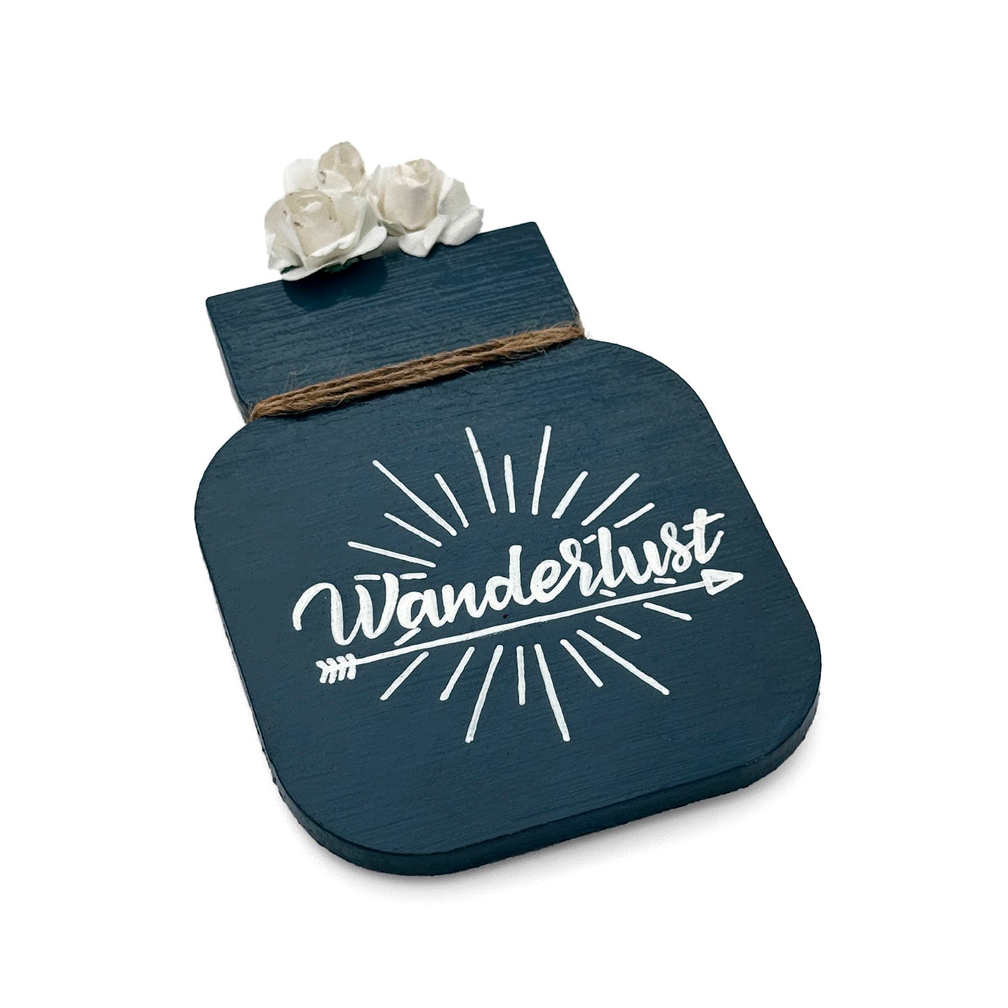 Wanderlust Hand-Painted Wooden Mason Jar Fridge Magnet - Dark Blue