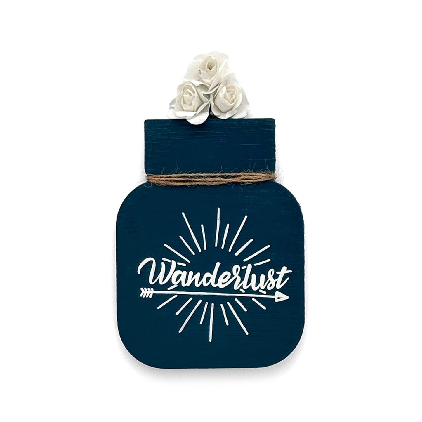 Wanderlust Hand-Painted Wooden Mason Jar Fridge Magnet - Dark Blue