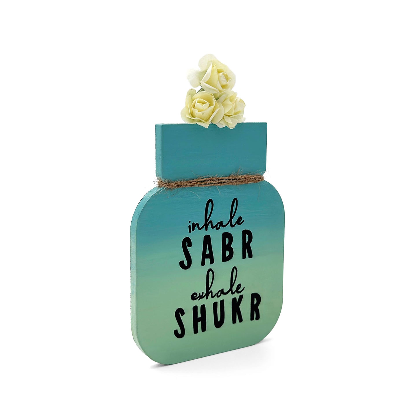 Inhale Sabr Exhale Shukr Hand-Painted Wooden Mason Jar Fridge Magnet - Teal