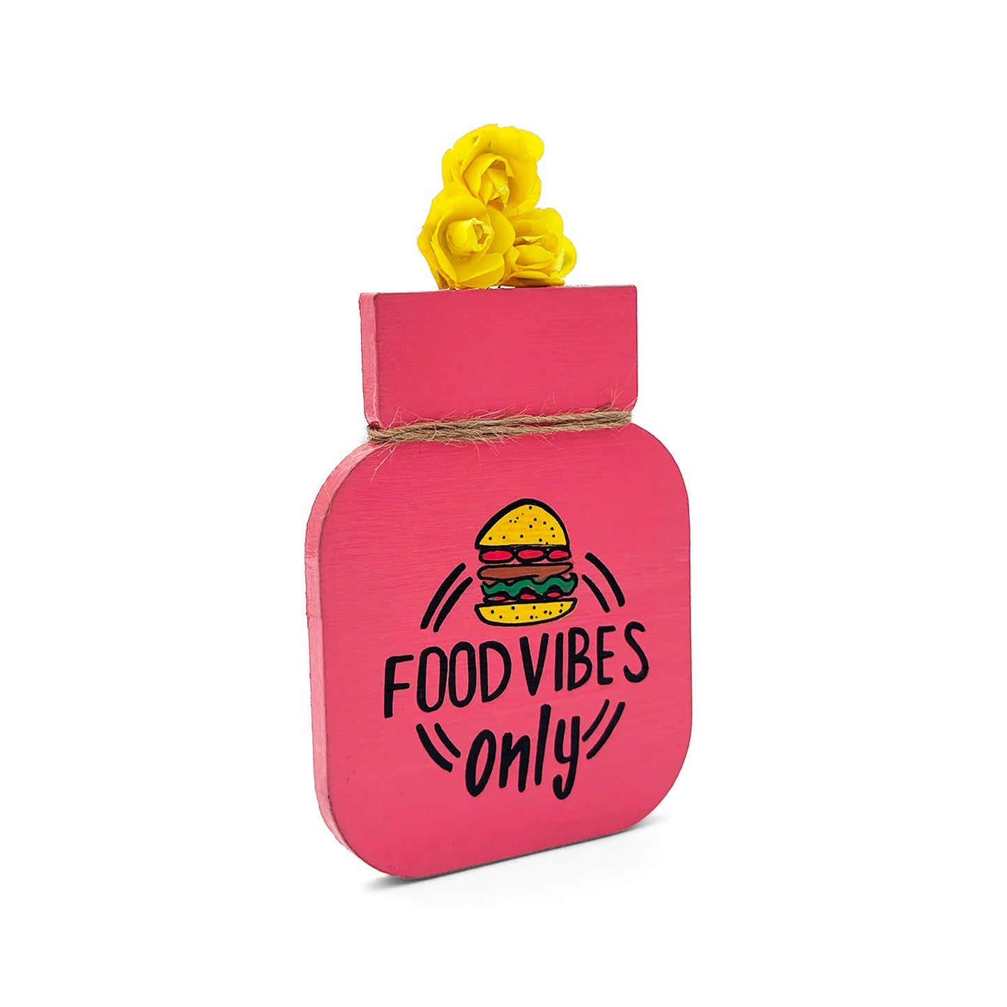 Food Vibes Only Hand-Painted Wooden Mason Jar Fridge Magnet - Pink