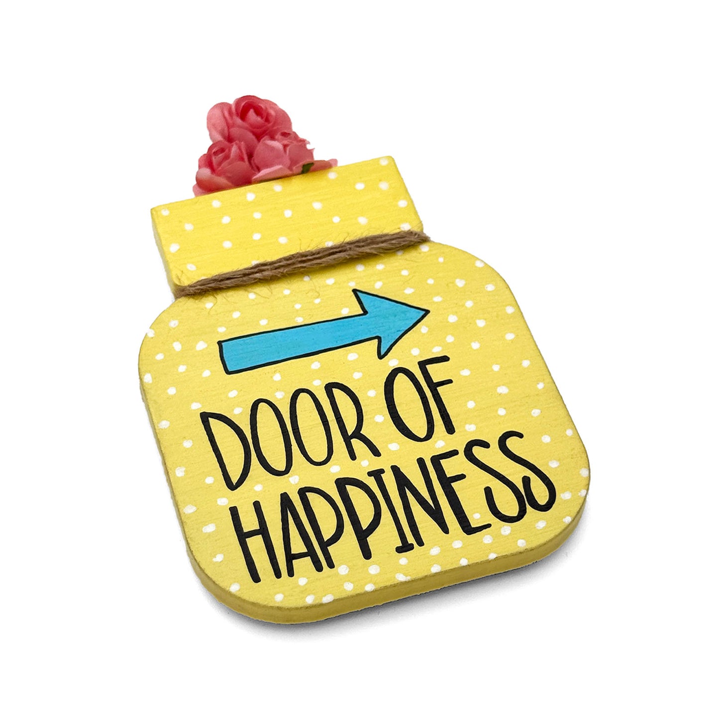 Door Of Happiness Hand-Painted Wooden Mason Jar Fridge Magnet - Yellow
