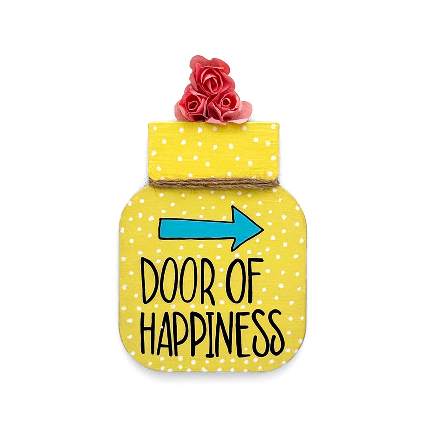 Door Of Happiness Hand-Painted Wooden Mason Jar Fridge Magnet - Yellow