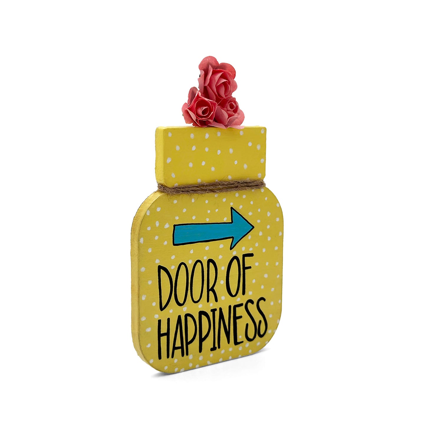 Door Of Happiness Hand-Painted Wooden Mason Jar Fridge Magnet - Yellow