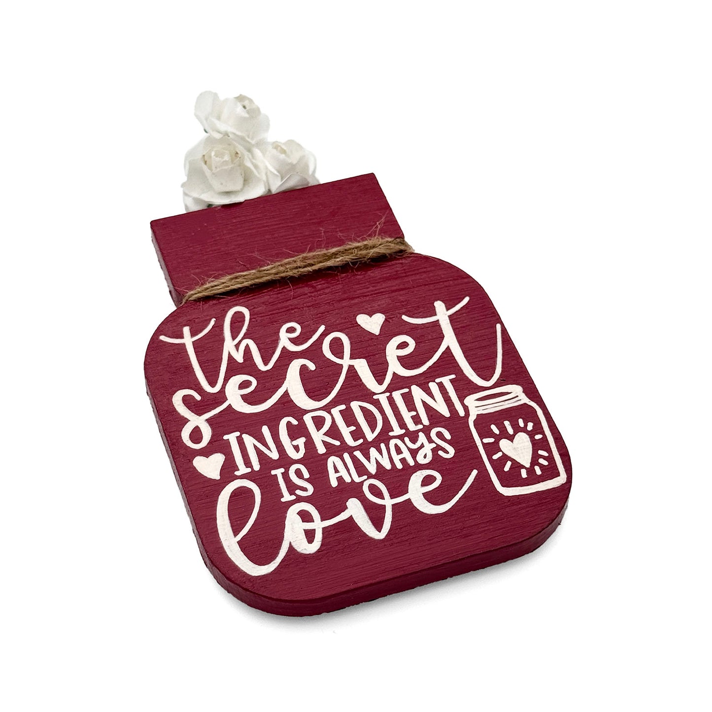 The Secret Ingredient Is Always Love Hand-Painted Wooden Mason Jar Fridge Magnet - Red