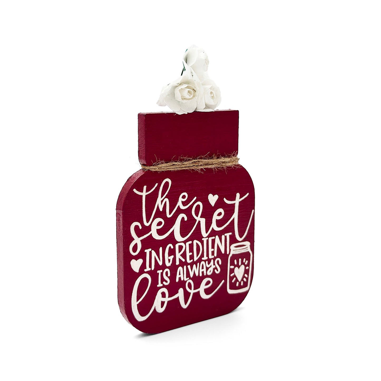 The Secret Ingredient Is Always Love Hand-Painted Wooden Mason Jar Fridge Magnet - Red