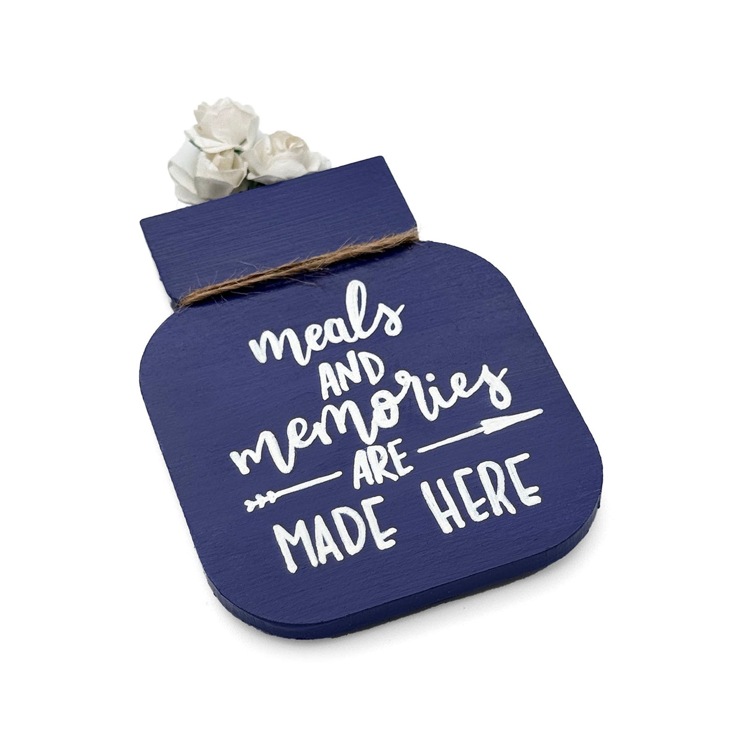 Meals And Memories Are Made Here Hand-Painted Wooden Mason Jar Fridge Magnet - Blue