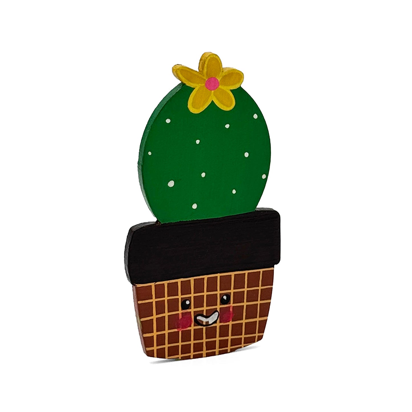 Hand-Painted Wooden Cactus Fridge Magnet - Design 4