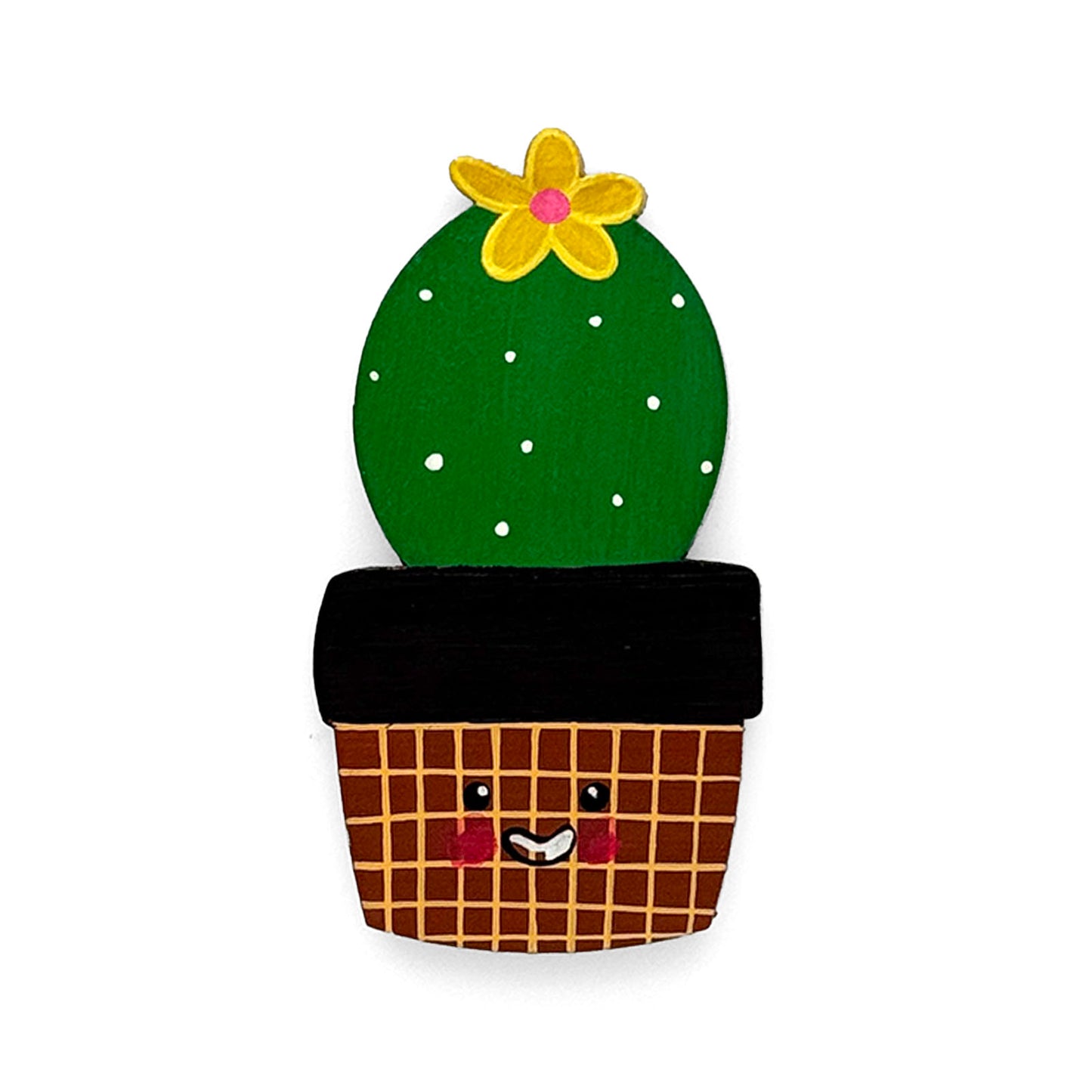 Hand-Painted Wooden Cactus Fridge Magnet - Design 4
