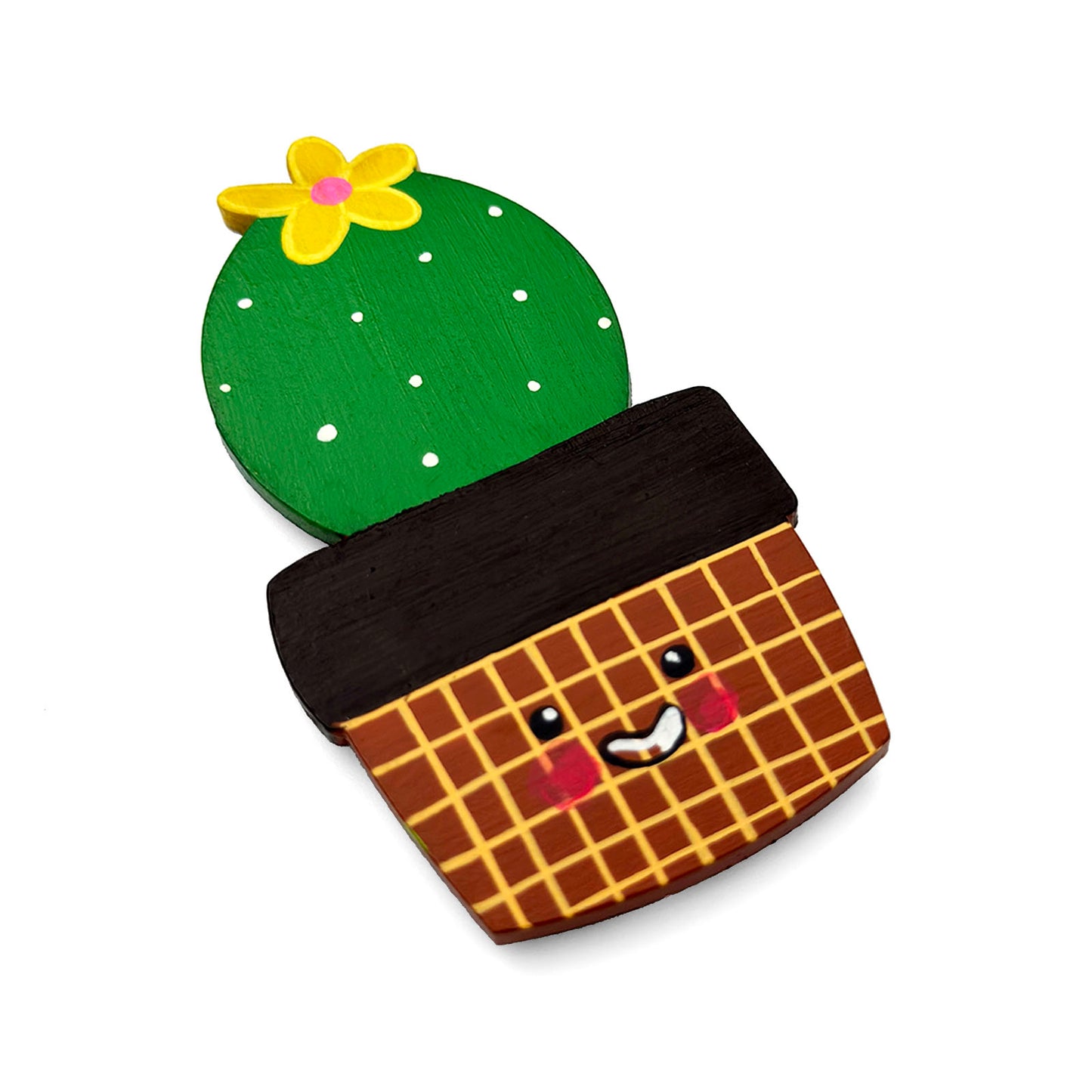 Hand-Painted Wooden Cactus Fridge Magnet - Design 4