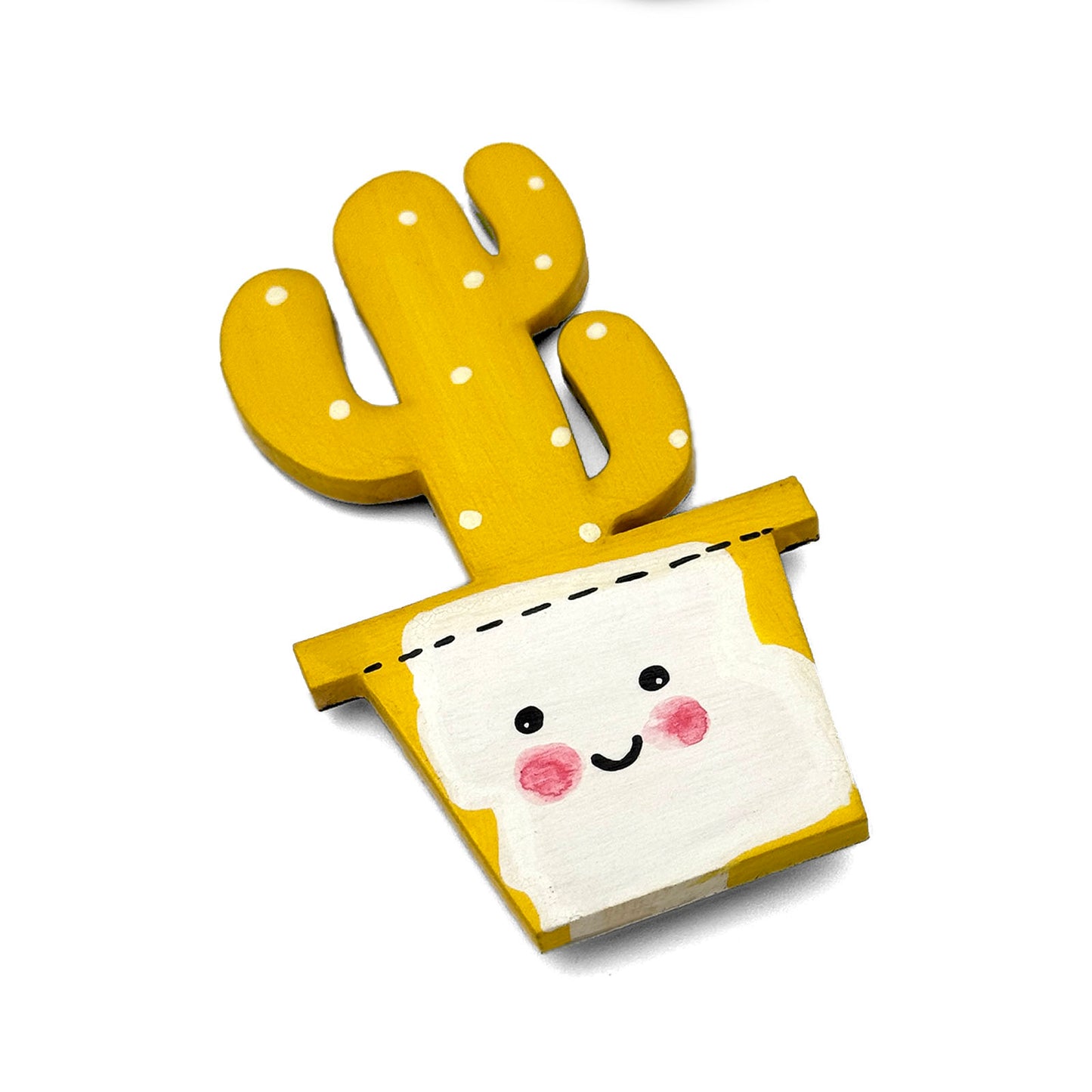 Hand-Painted Wooden Cactus Fridge Magnet - Design 2