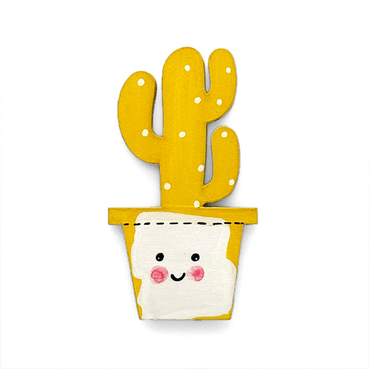 Hand-Painted Wooden Cactus Fridge Magnet - Design 2