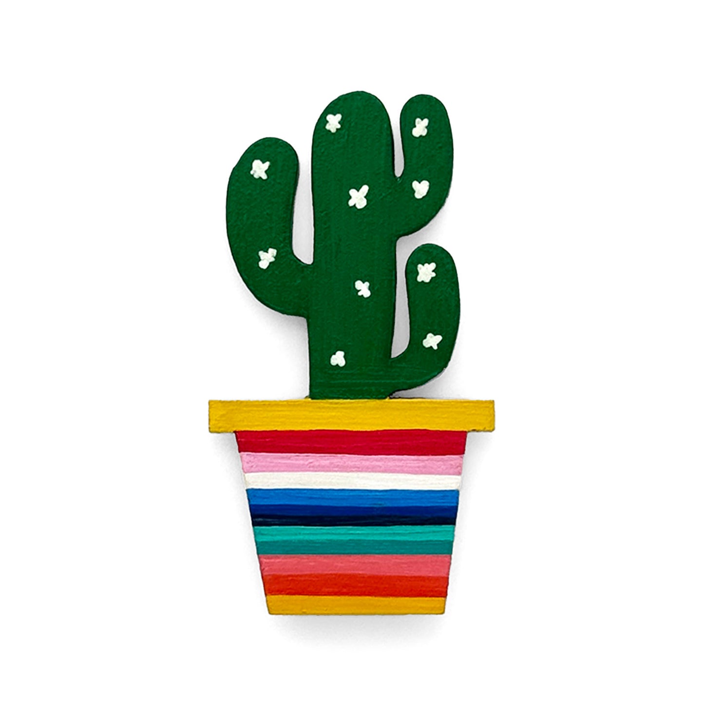 Hand-Painted Wooden Cactus Fridge Magnet - Design 7