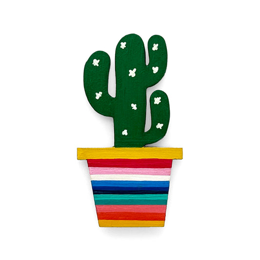 Hand-Painted Wooden Cactus Fridge Magnet - Design 7