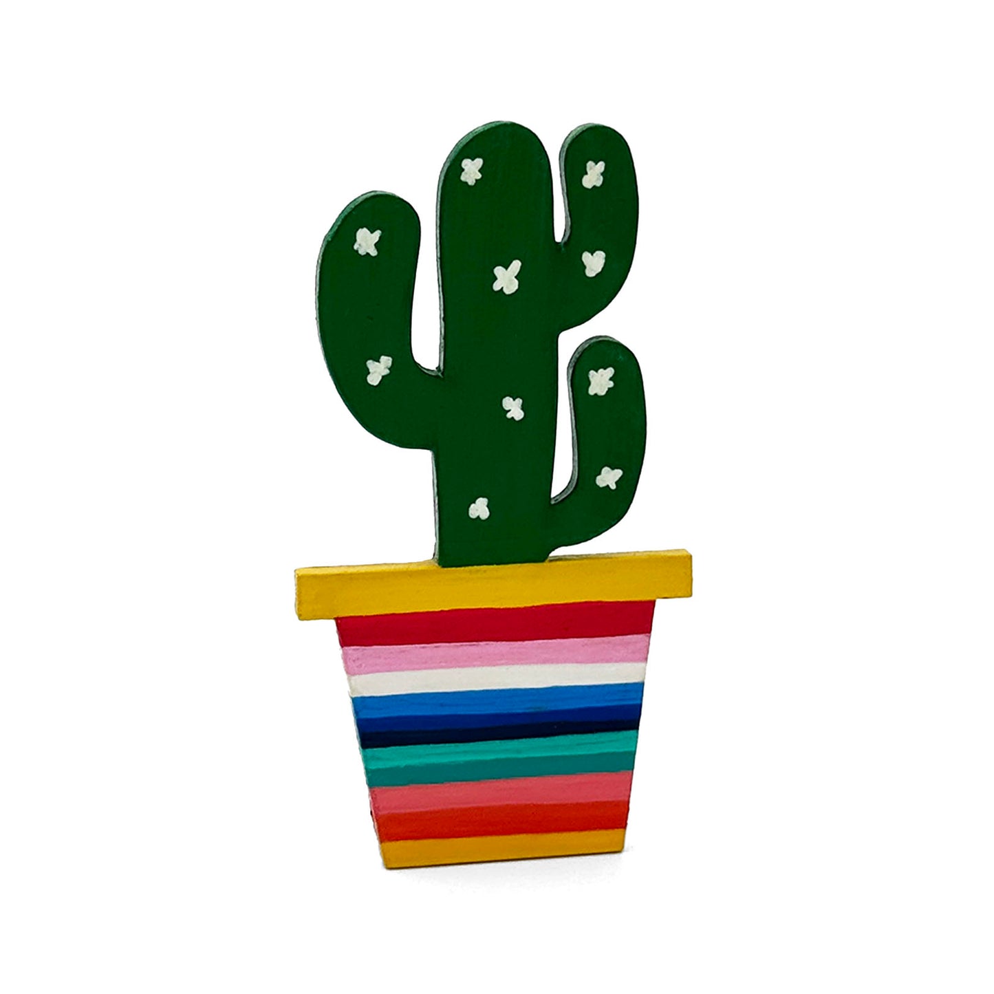 Hand-Painted Wooden Cactus Fridge Magnet - Design 7