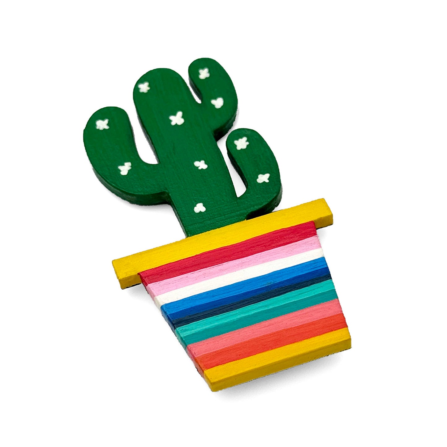 Hand-Painted Wooden Cactus Fridge Magnet - Design 7
