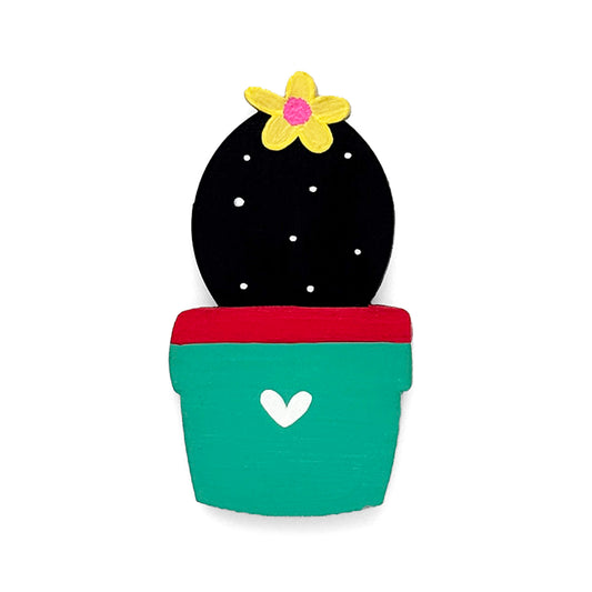 Hand-Painted Wooden Cactus Fridge Magnet - Design 1