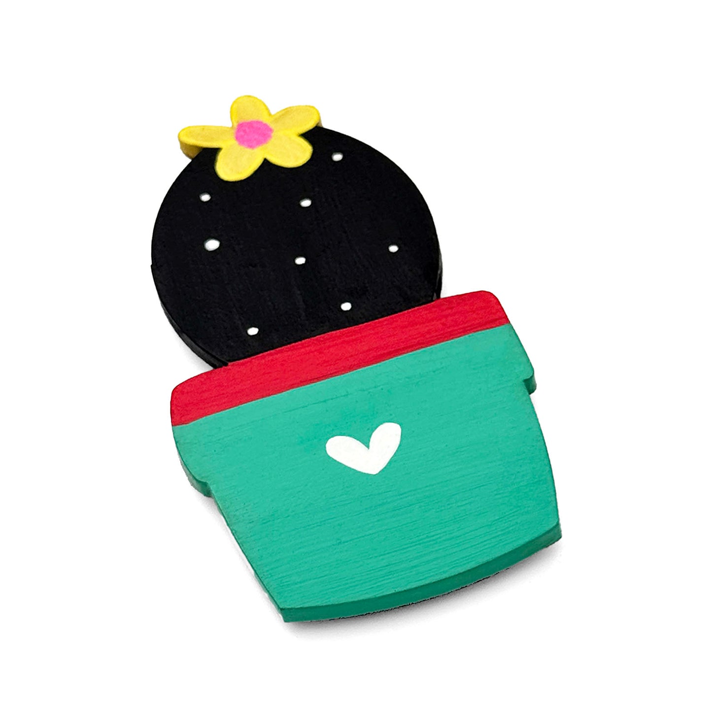 Hand-Painted Wooden Cactus Fridge Magnet - Design 1