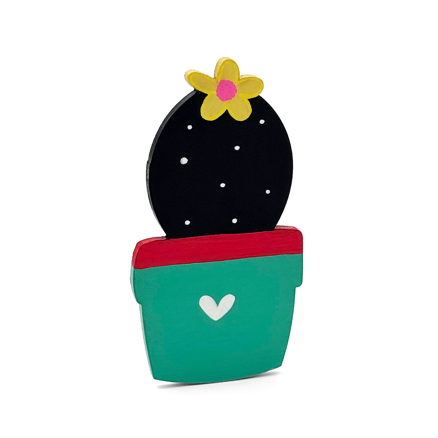 Hand-Painted Wooden Cactus Fridge Magnet - Design 1