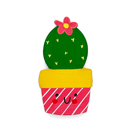 Hand-Painted Wooden Cactus Fridge Magnet - Design 10