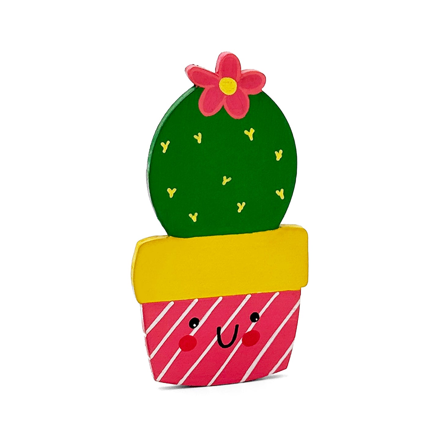 Hand-Painted Wooden Cactus Fridge Magnet - Design 10