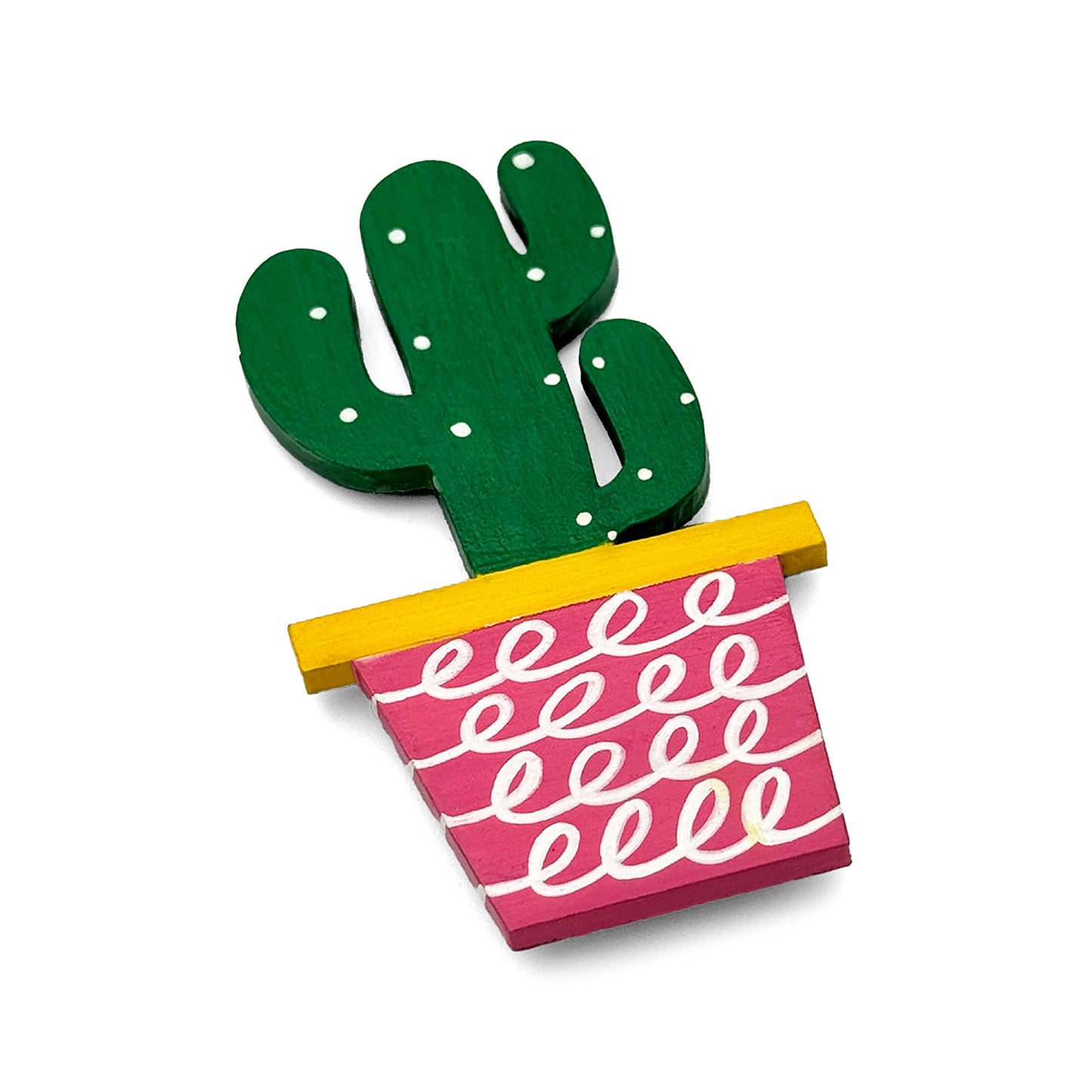 Hand-Painted Wooden Cactus Fridge Magnet - Design 3