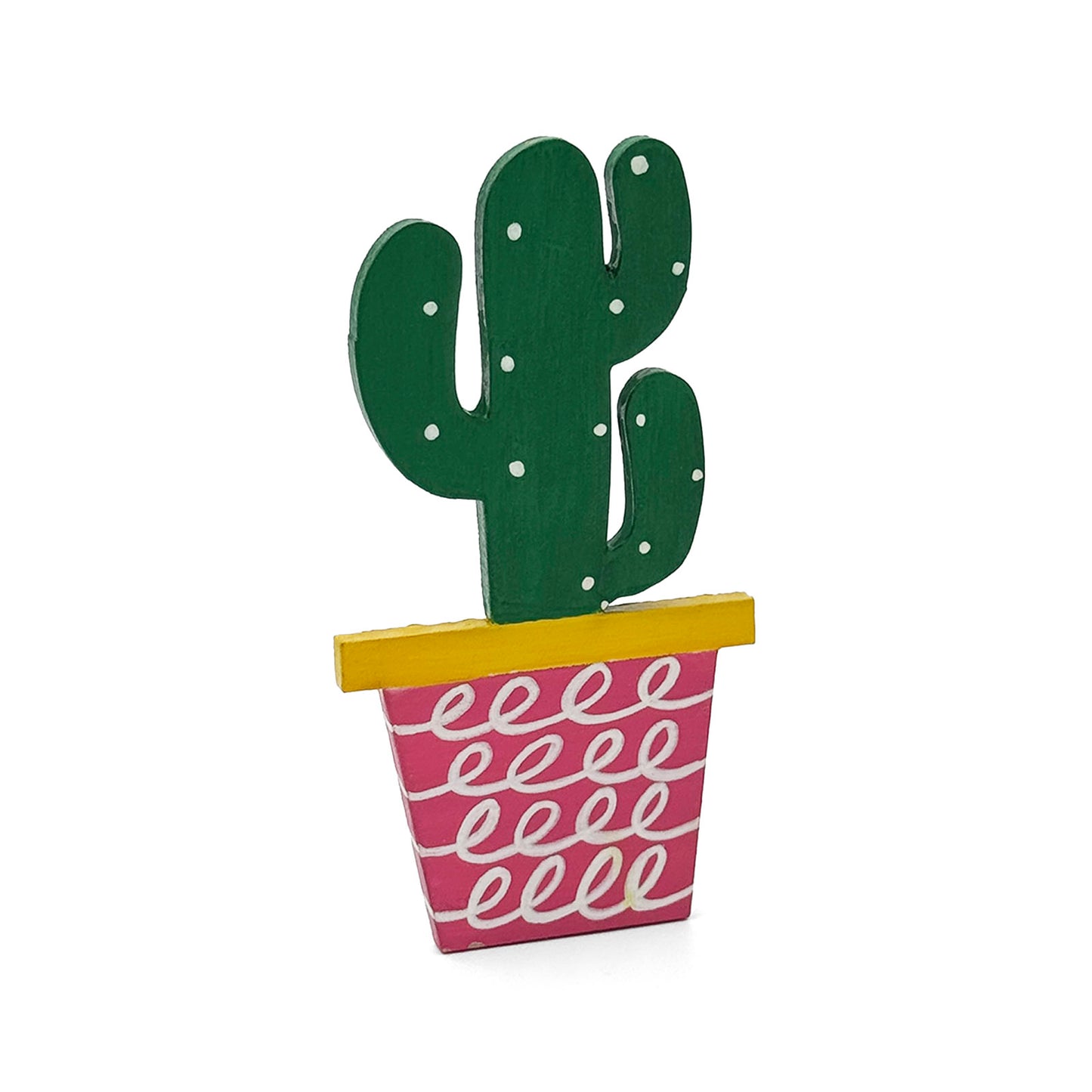 Hand-Painted Wooden Cactus Fridge Magnet - Design 3
