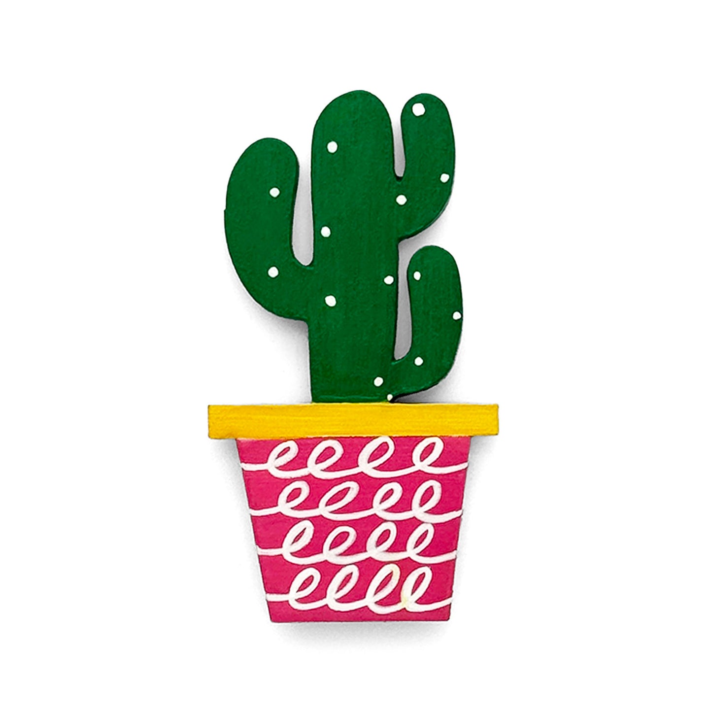 Hand-Painted Wooden Cactus Fridge Magnet - Design 3