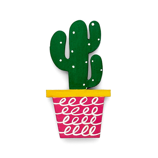 Hand-Painted Wooden Cactus Fridge Magnet - Design 3