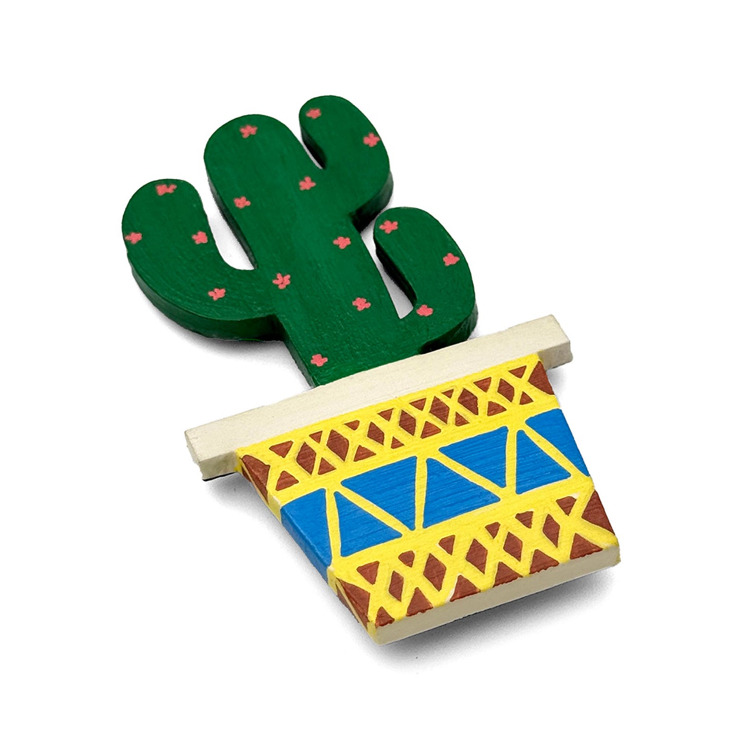 Hand-Painted Wooden Cactus Fridge Magnet - Design 9