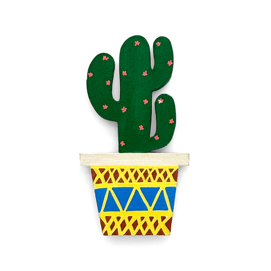 Hand-Painted Wooden Cactus Fridge Magnet - Design 9
