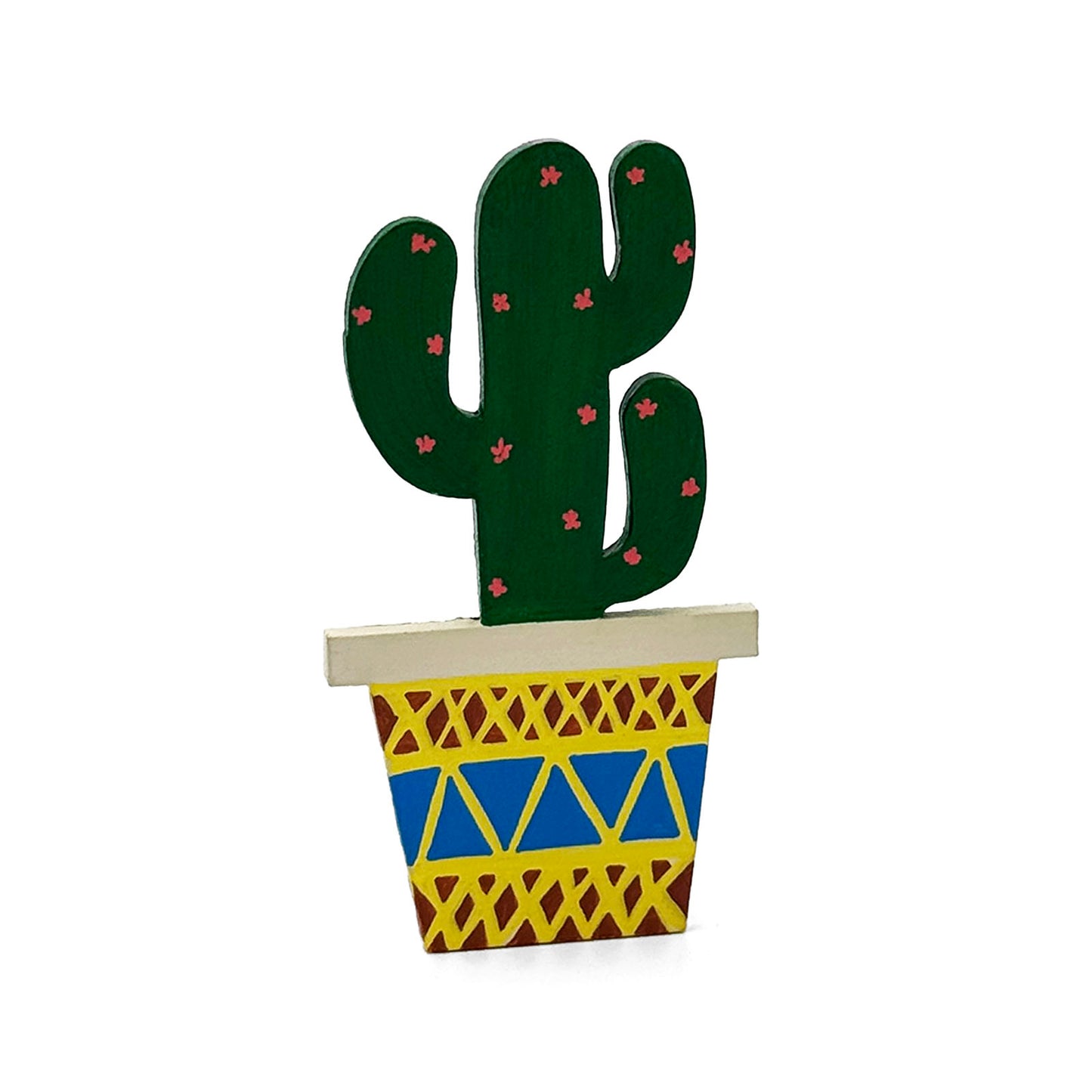 Hand-Painted Wooden Cactus Fridge Magnet - Design 9