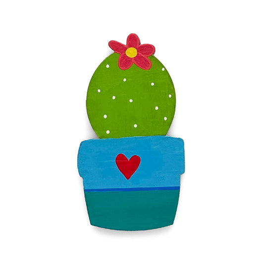 Hand-Painted Wooden Cactus Fridge Magnet - Design 8