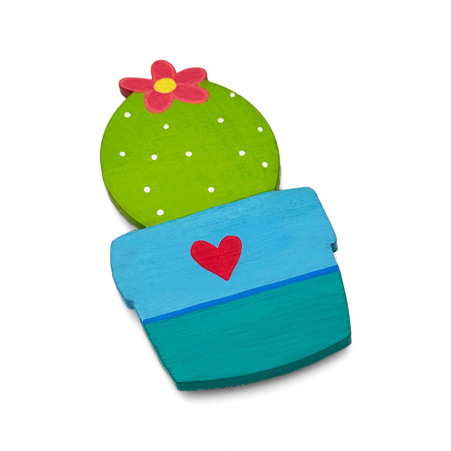 Hand-Painted Wooden Cactus Fridge Magnet - Design 8