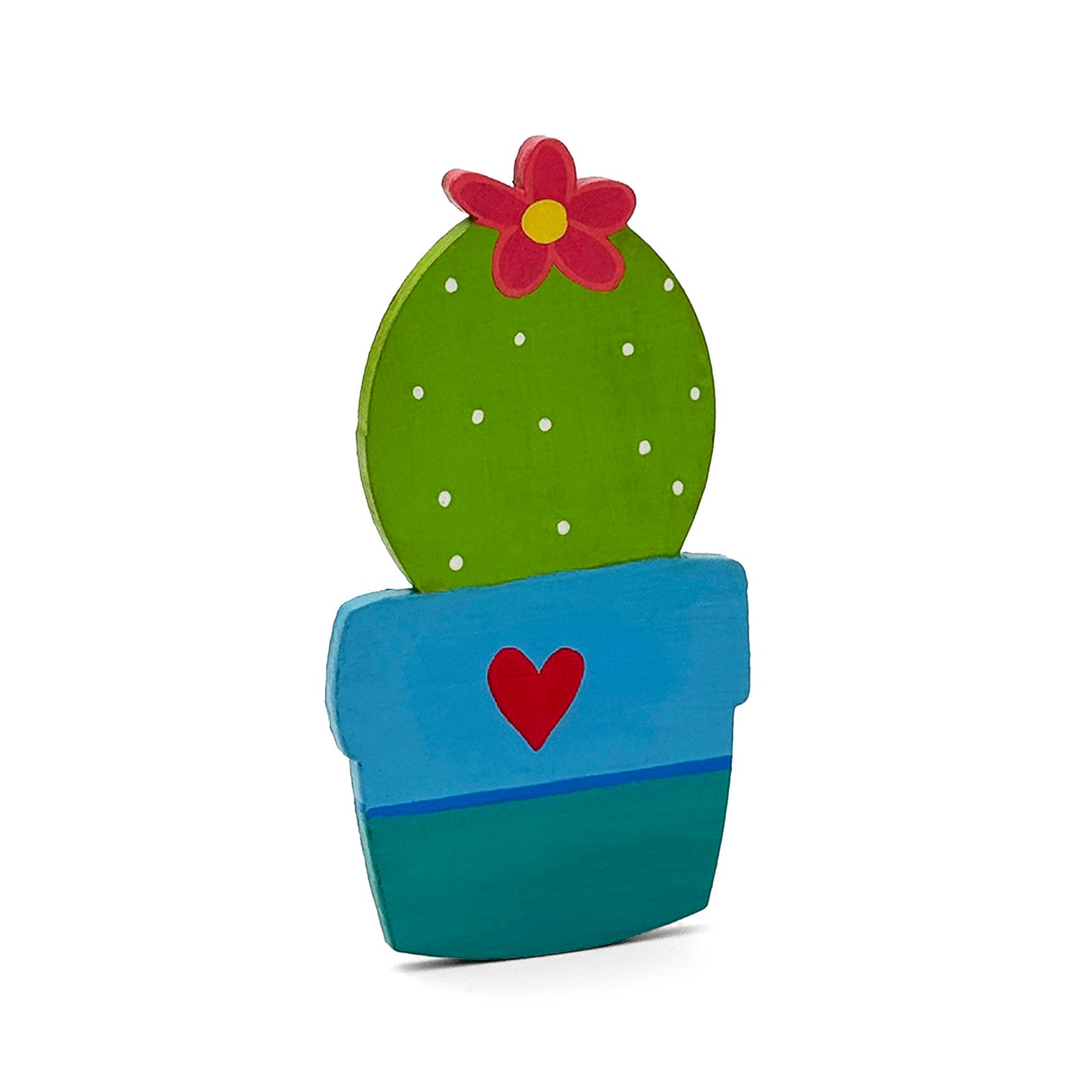 Hand-Painted Wooden Cactus Fridge Magnet - Design 8