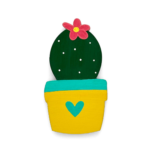 Hand-Painted Wooden Cactus Fridge Magnet - Design 6
