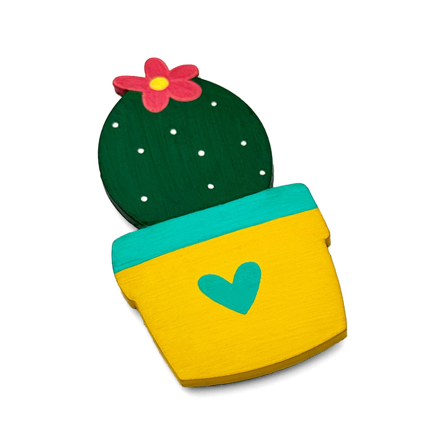 Hand-Painted Wooden Cactus Fridge Magnet - Design 6