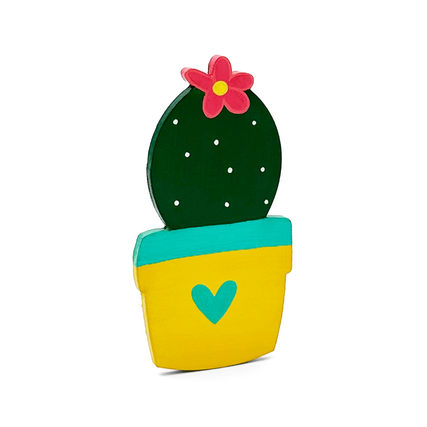 Hand-Painted Wooden Cactus Fridge Magnet - Design 6