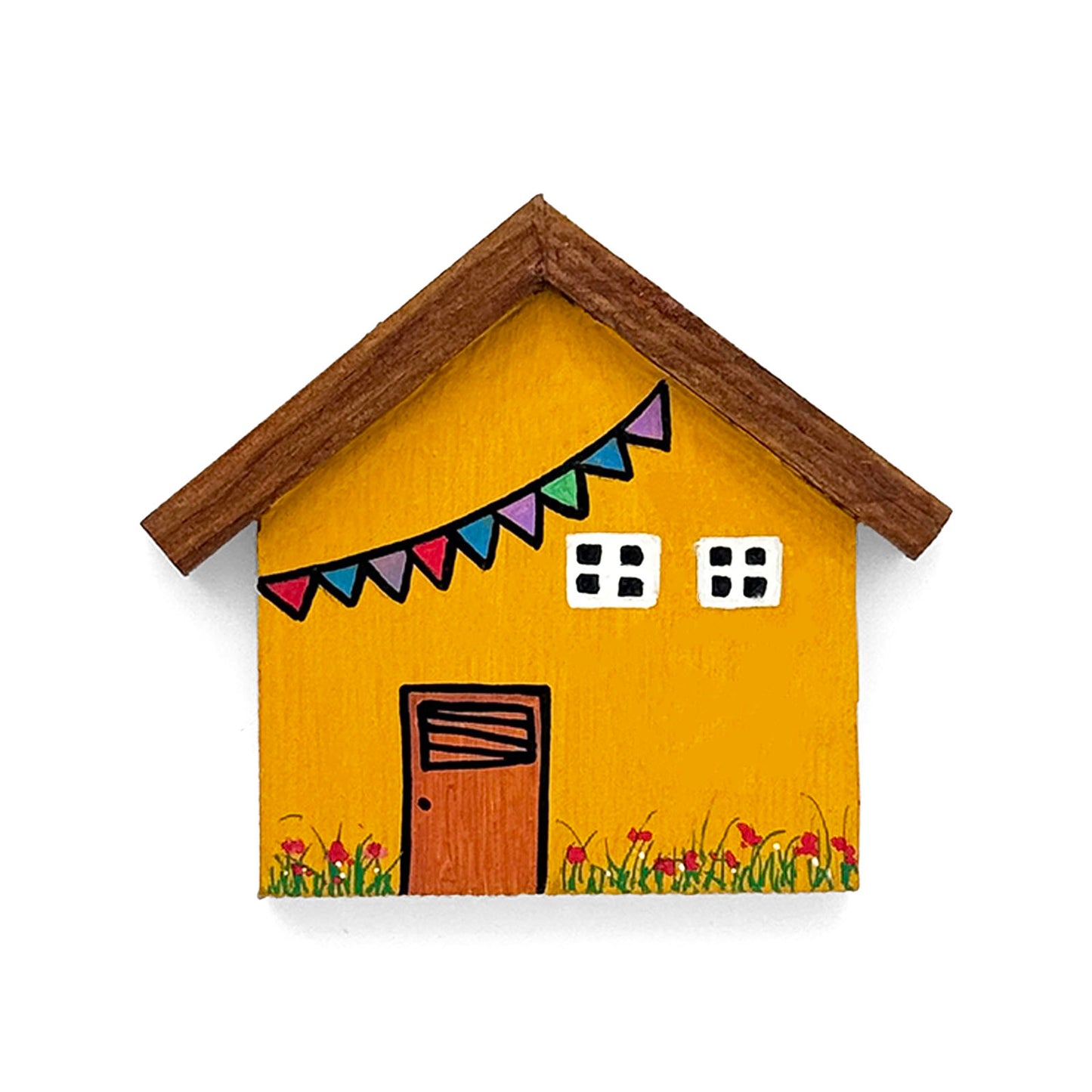 Hand-Painted Wooden Mini Hut Fridge Magnet - Yellow