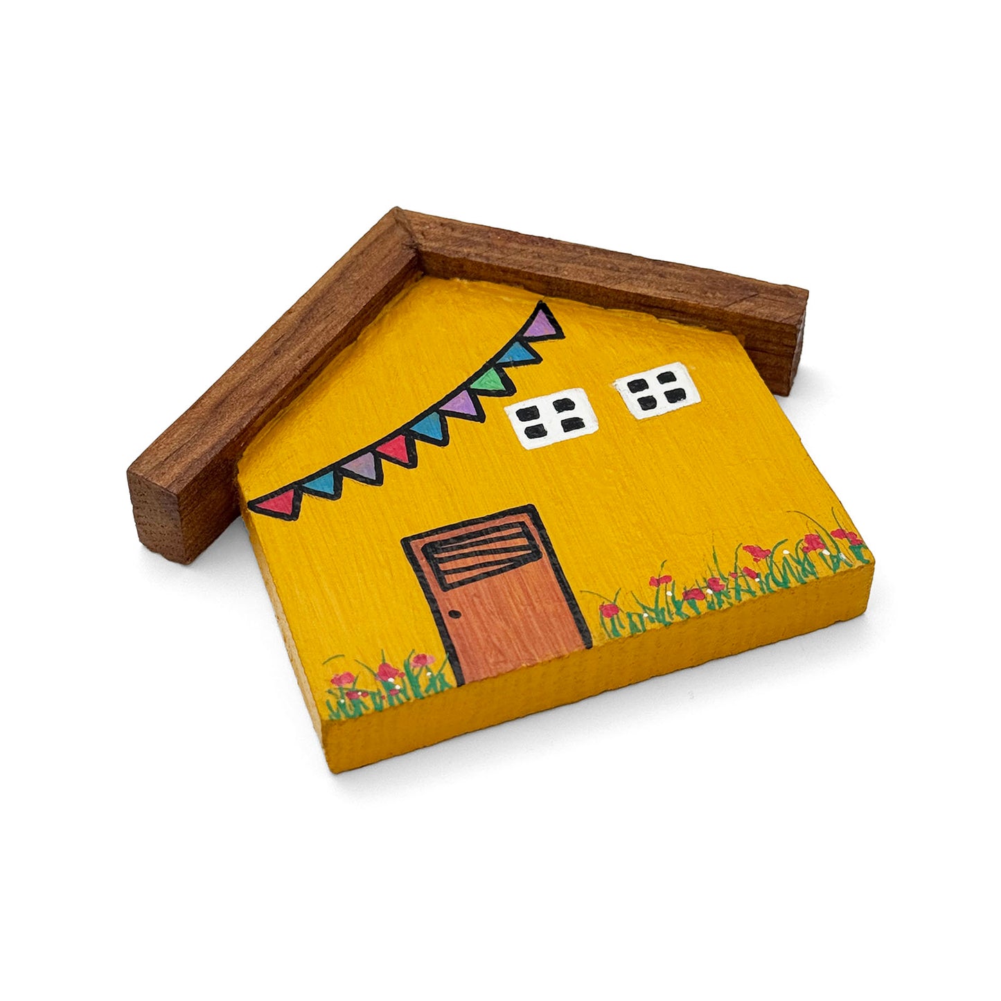 Hand-Painted Wooden Mini Hut Fridge Magnet - Yellow