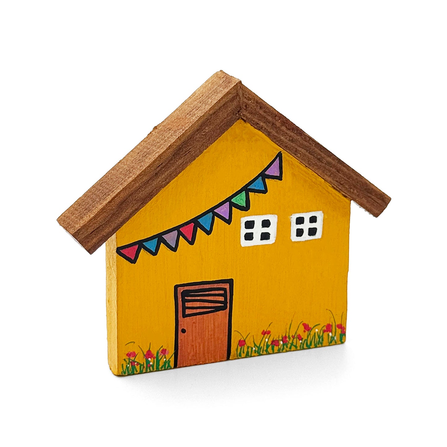 Hand-Painted Wooden Mini Hut Fridge Magnet - Yellow