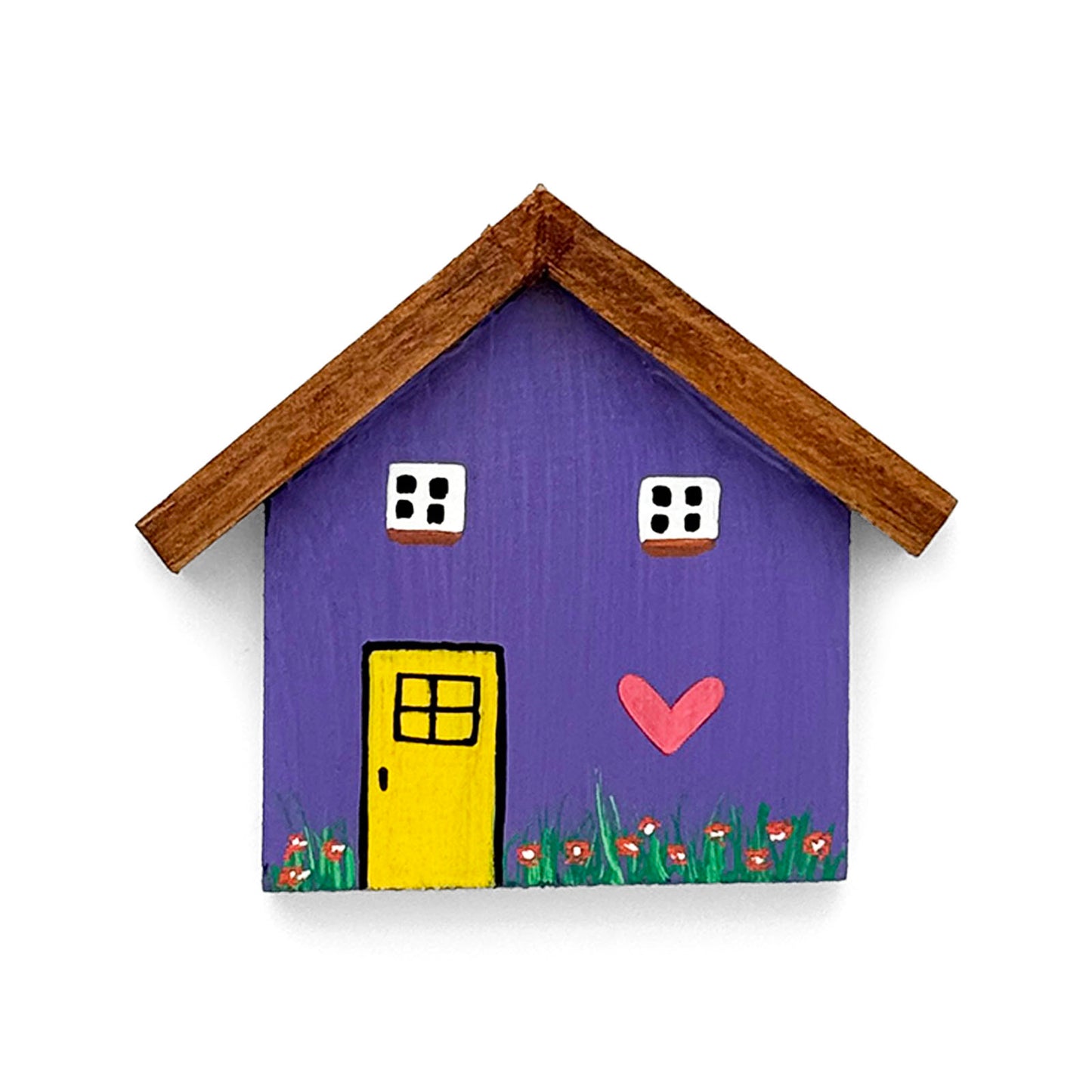 Hand-Painted Wooden Mini Hut Fridge Magnet - Purple