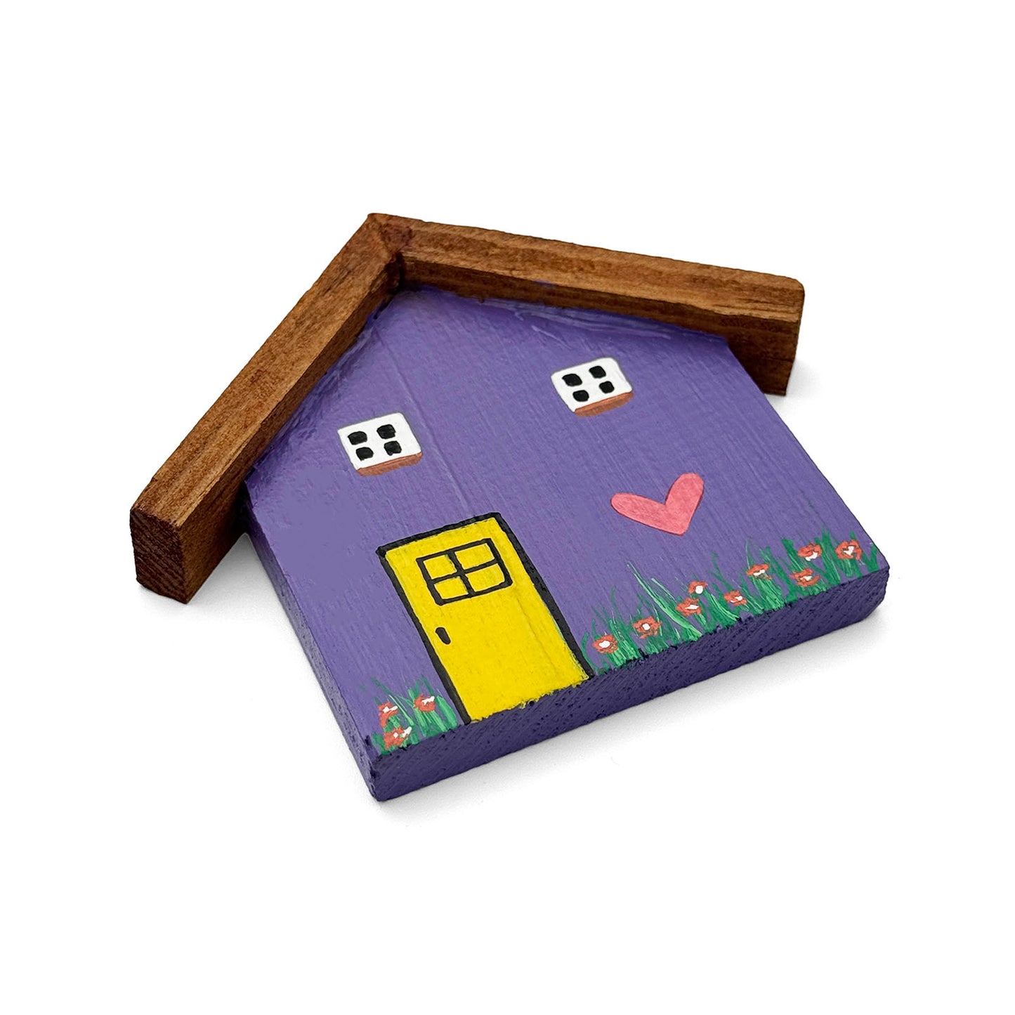 Hand-Painted Wooden Mini Hut Fridge Magnet - Purple
