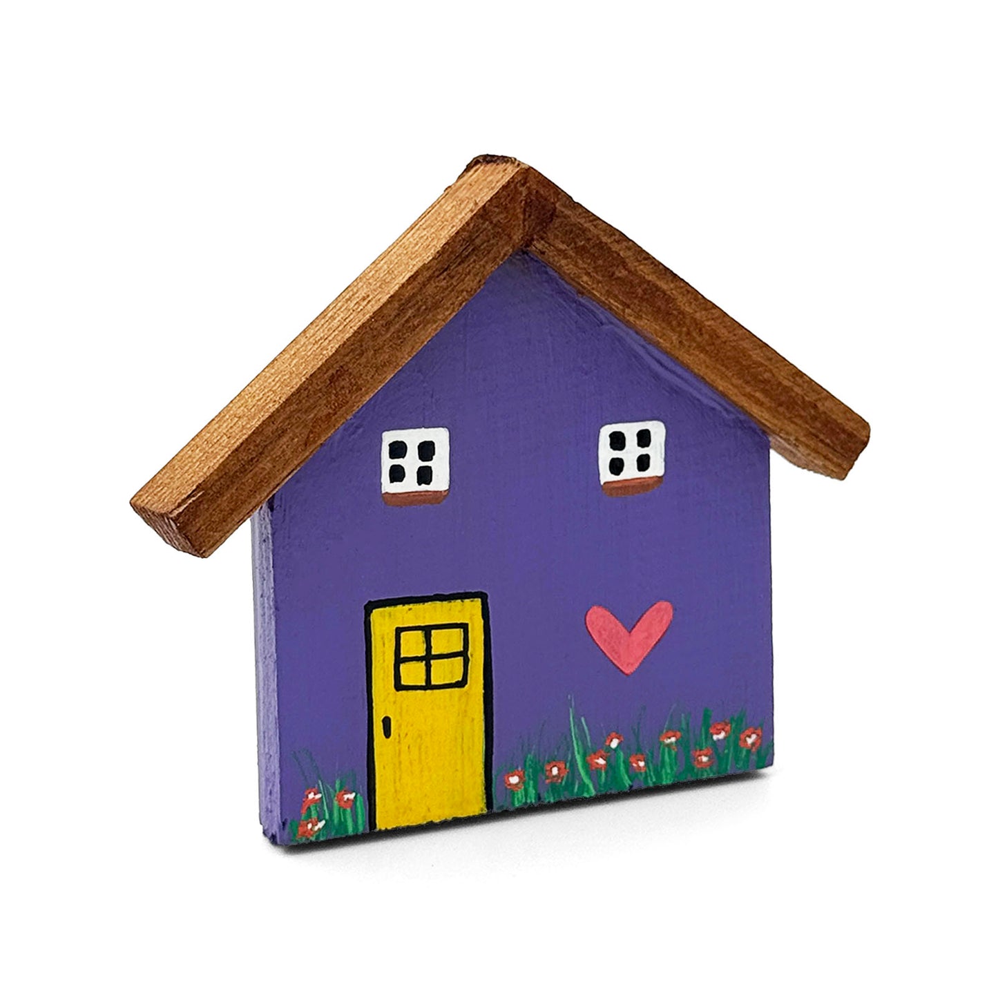 Hand-Painted Wooden Mini Hut Fridge Magnet - Purple