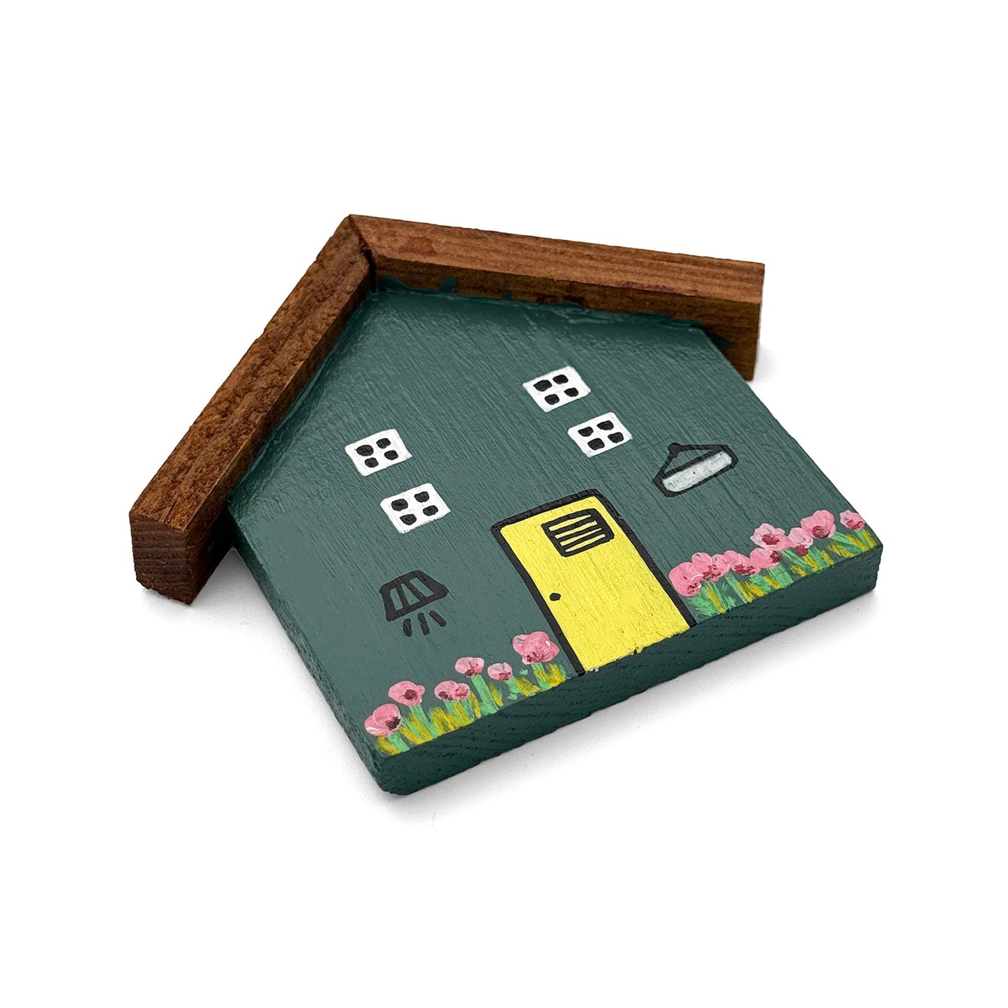 Hand-Painted Wooden Mini Hut Fridge Magnet - Teal