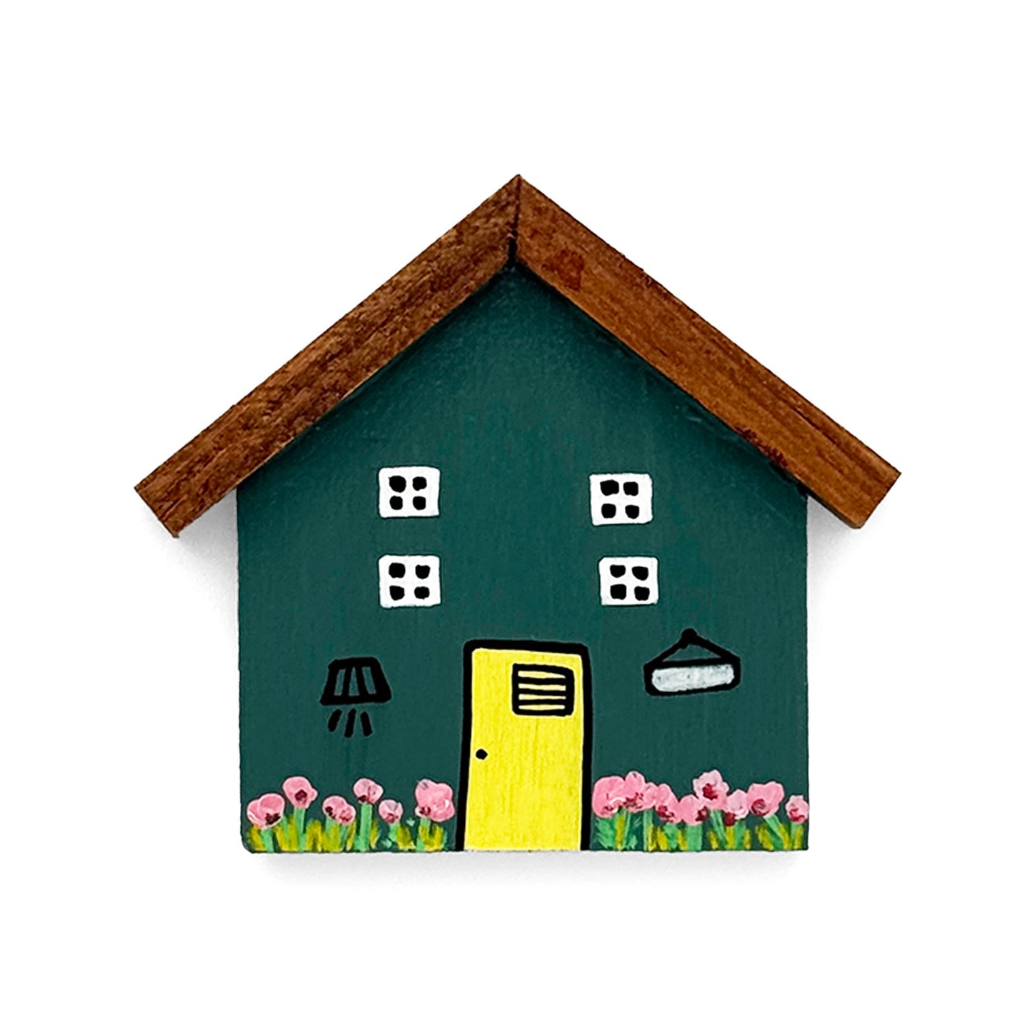 Hand-Painted Wooden Mini Hut Fridge Magnet - Teal